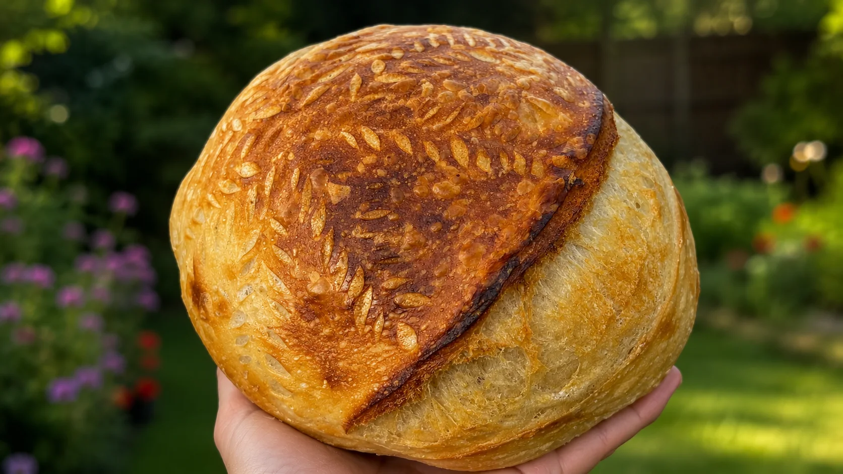 A freshly baked sourdough loaf